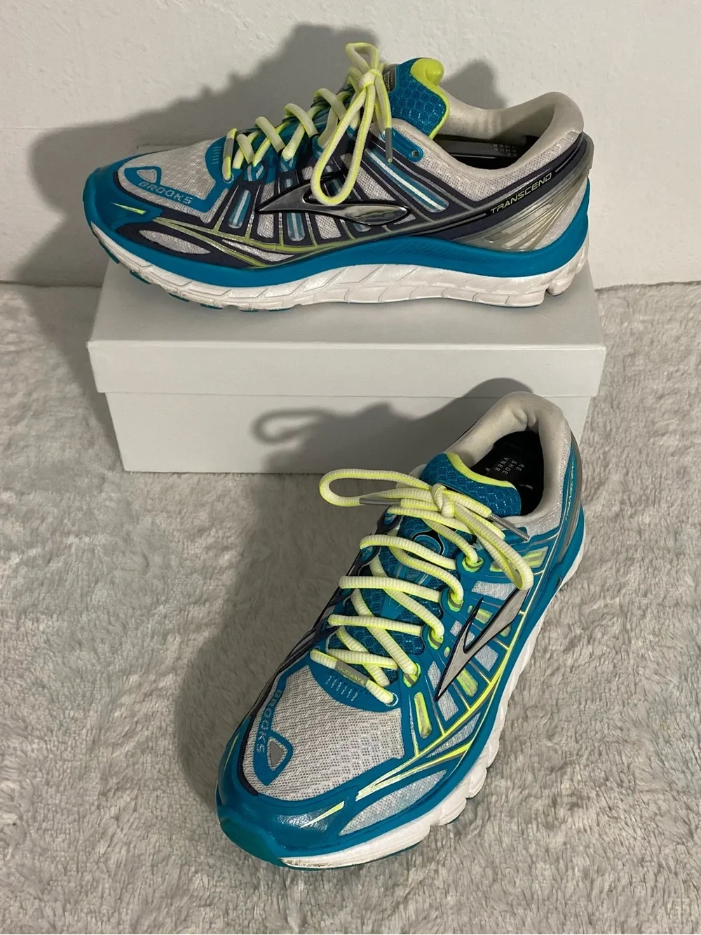 Brooks Transcend Ultimate Ride Running Shoes Women’s Size 8.5 Blue Gray Yellow